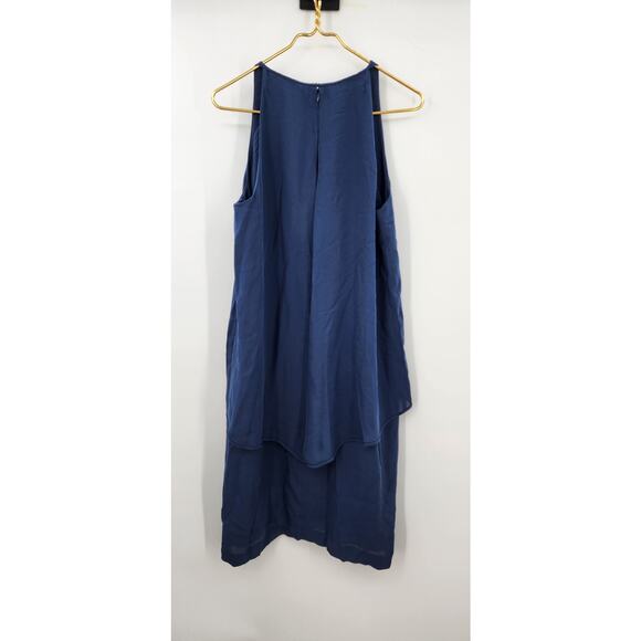 New NWT Theory Lyall 100% Silk Layered Sleeveless Dress, Pitch Blue Size 10 - Picture 4 of 11